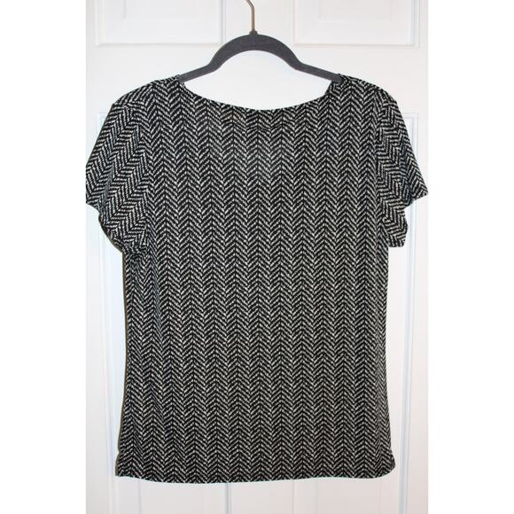 Jocelyn Smith Collection BLACK/WHITE Blouse Draped Neck Short Sleeve Size S - Picture 2 of 3
